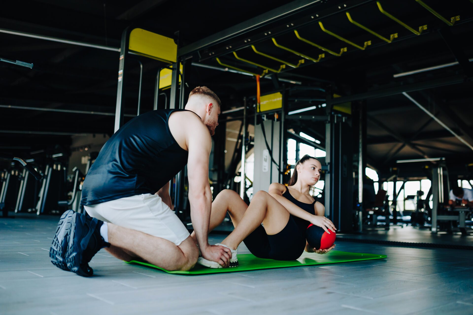 Sporty Duo Two Individuals Engage in Energetic Training with Ball